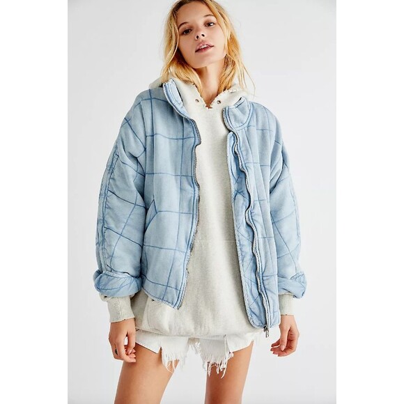 Free People Dolman Quilted Knit Jacket Top Oversized Zip-up Slouchy L NWD 275898